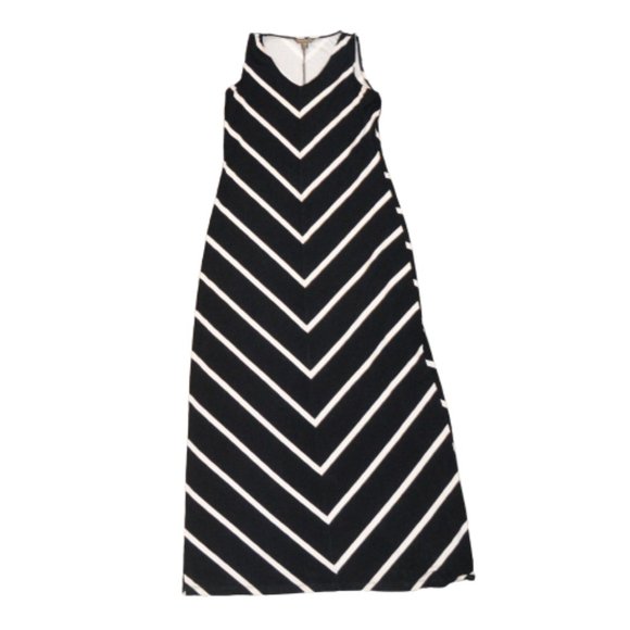 Tommy Bahama Chevron Stripe Jersey Knit Sleeveless Black Column Maxi Dress M - Picture 1 of 8